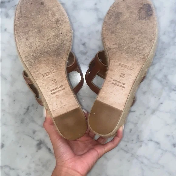 Hermes Brown Leather Sandals with Swirl Design